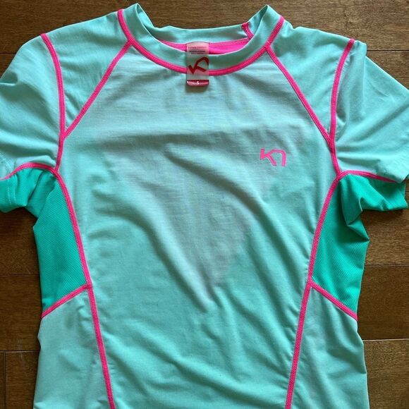 Kari Traa Svala Bright Teal Pink Workout Tee Small - Picture 7 of 10